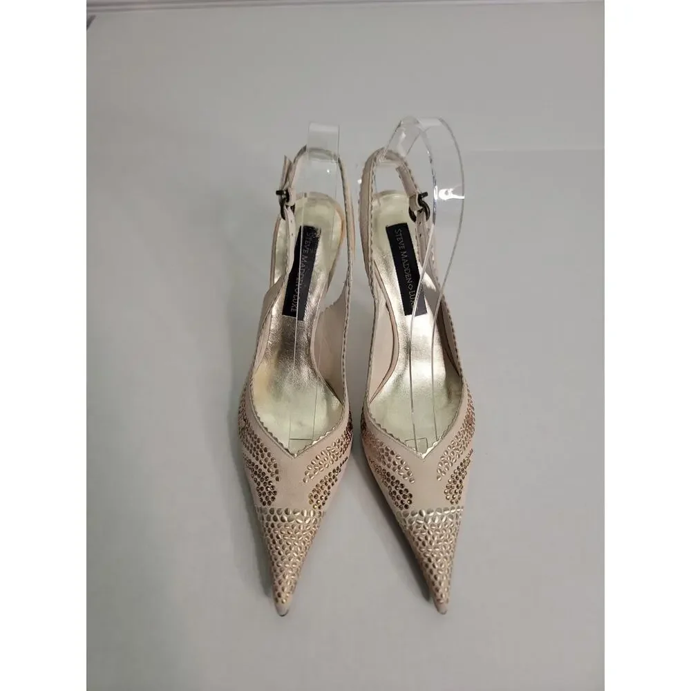 Steve Madden Luxe Sling Back Heels 7 Embellished Pointed Stilleto Office Siren